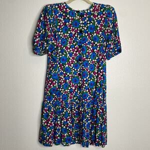 Vintage Adolfo New York 100% Silk Blue Floral Dress RARE Size‎ M